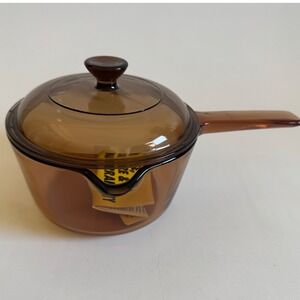 Vision Corning USA Amber Glass Saucepan 1L Pot with Lid V-1-B Vintage Cookware